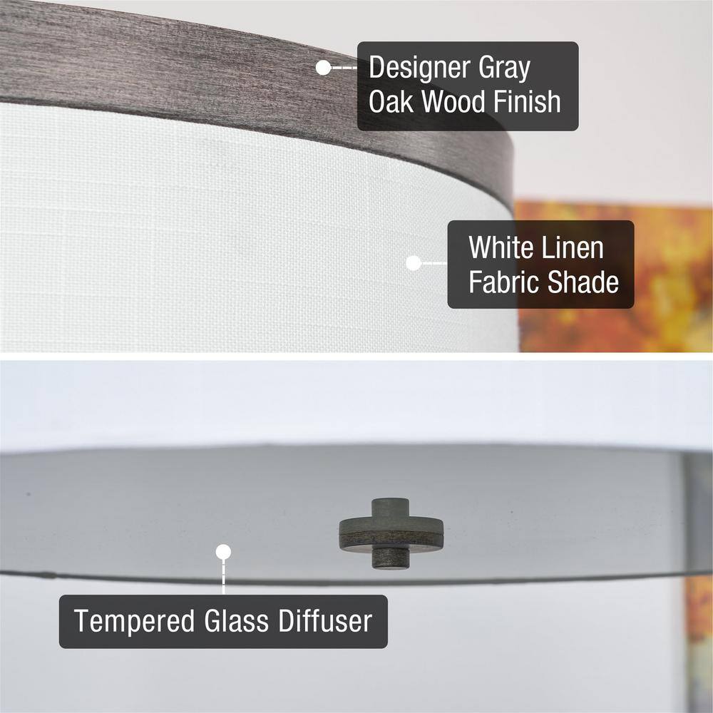 Walker 20" Gray Oak Wood Style 3-Light Flush Mount with White Linen Shade