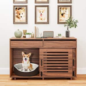 Dog Crate Furniture for Two Dogs, Heavy-Duty Wooden Dog Kennel with Double Slide Doors, End Table Dog House Crates