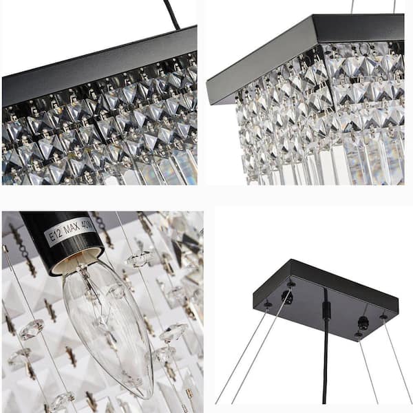 40 in. 8-Light Black Modern Crystal Chandelier for Dining Room and Living Room