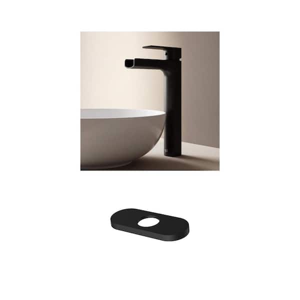 Amada Single-Hole Bathroom Vessel Faucet with 5.5 in. Deck Plate in Matte Black (2-Piece Set)