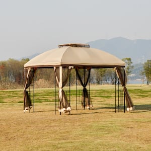 10 ft. x 10 ft. Beige Backyard Gazebo Cabana with Removeable Mesh Curtains