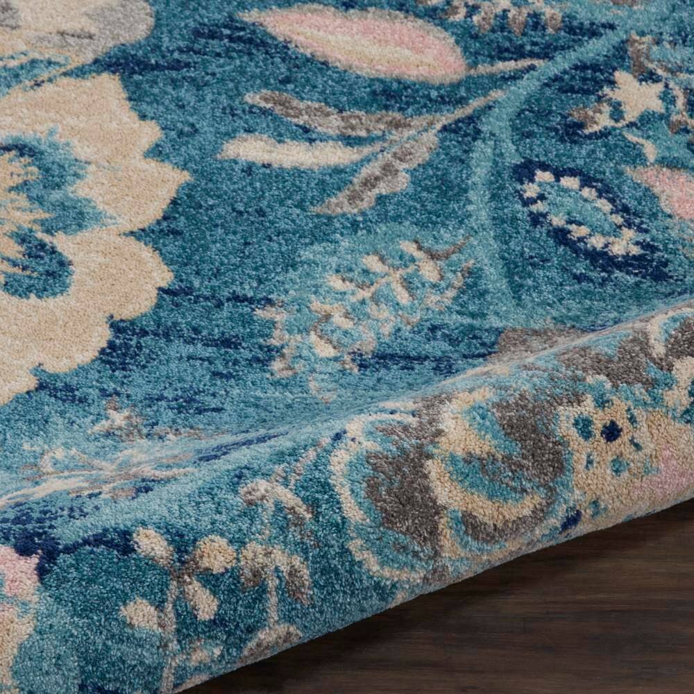 Handmade Turquoise Floral Rectangular Easy-Care Rug 2' x 4'
