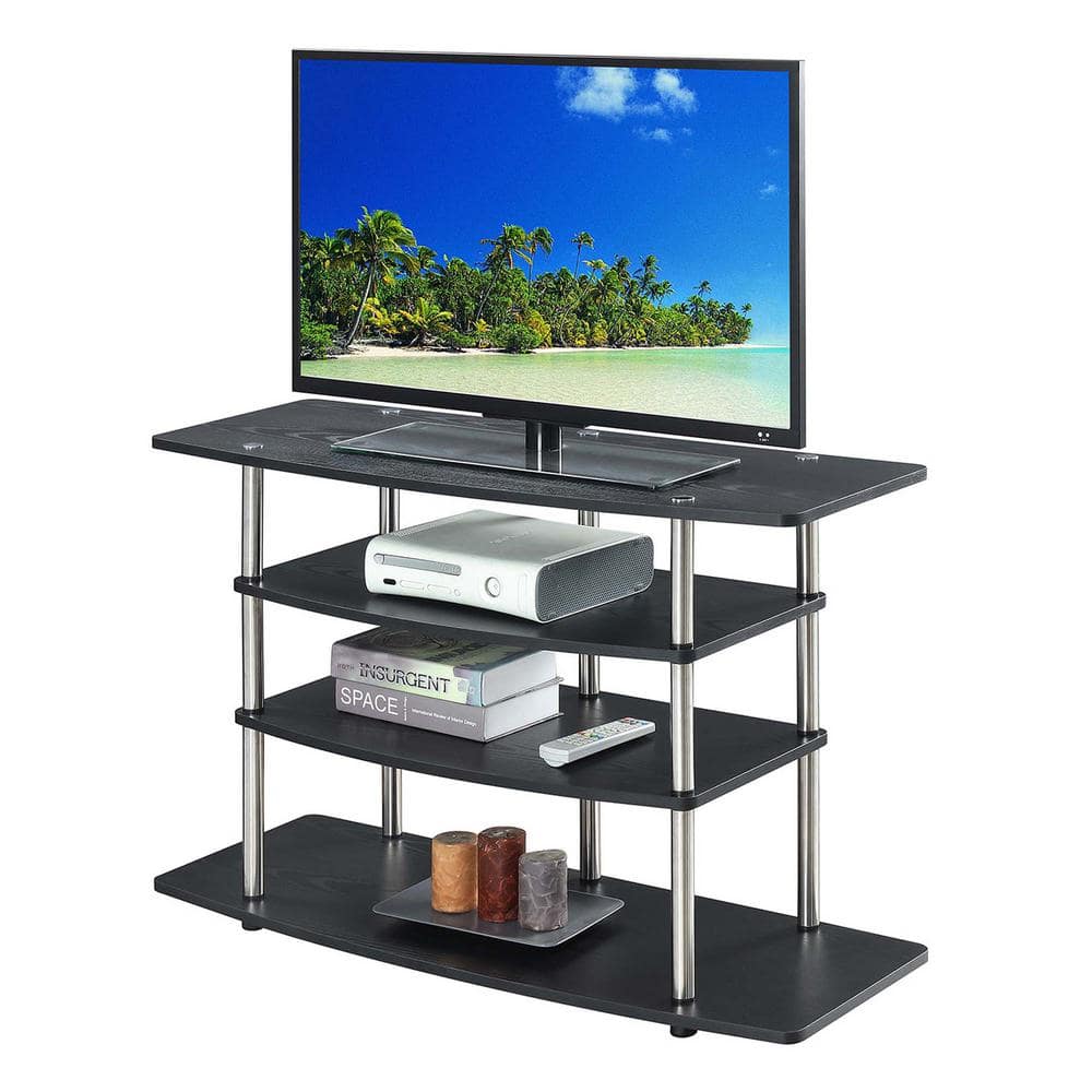 Black 42" Particle Board and Stainless Steel 4-Tier TV Stand