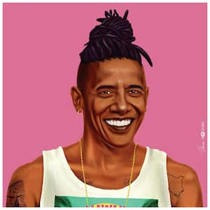 "Hip Barack Obama" Multi-Color Free Floating Reverse Unframed Printed Tempered Art Glass Wall Art 24 in. x 24 in.