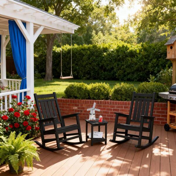 Gray Plastic Outdoor Rocking Chair Set with Table for Garden (3-Piece ...