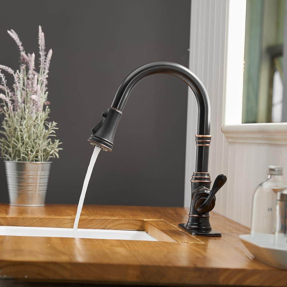 Oil-Rubbed Bronze Pull-Down Kitchen Faucet with Spray