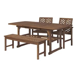 Dark Brown 4-Piece Extendable Wood Outdoor Patio Dining Set