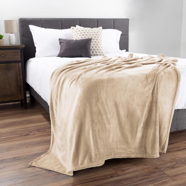 Lavish Home Desert Tan Oversized Flannel Fleece Microfiber Throw Blanket