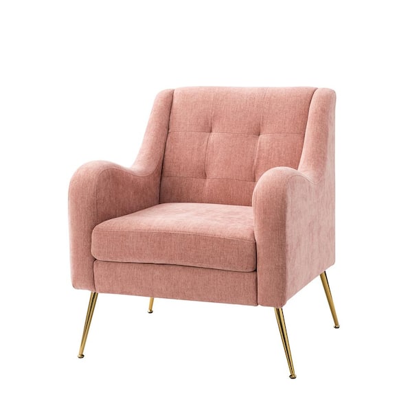 JAYDEN CREATION Lyrnesus Pink Polyester ArmChair with Adjustable Legs and Tufted Back