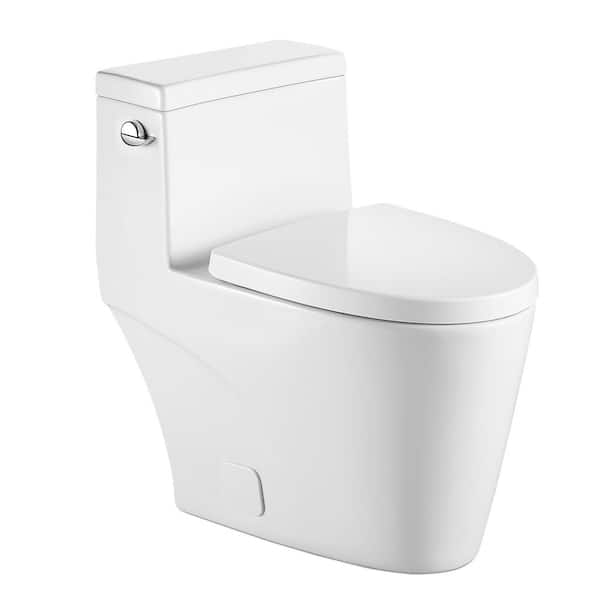 Sarlai 12 in. Rough-in 1-Piece 1.28/1.1 GPF Single Flush Elongated Toilet in Glossy White Soft-Close Seat Included