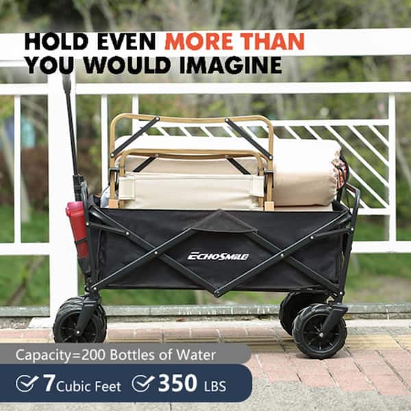 Tunearary 7 cu. ft. Outdoor Metal Black Collapsible Camper Garden Cart with Non-Slip Wheels and Adjustable Handle