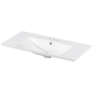 36 in. W. x 18 in. D Resin White Rectangular Single Sink Bathroom Vanity Top in White