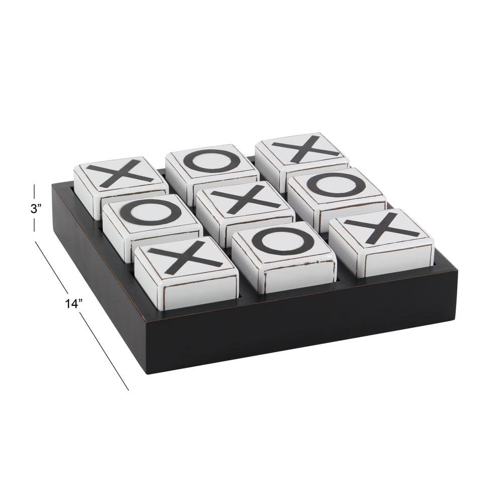 Sophisticated Black Wood Tic Tac Toe Game Set 14" with White Pieces