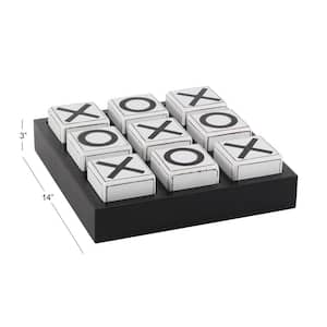 Black Wood Tic Tac Toe Game Set with White Block Pieces