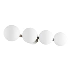 Modern and Contemporary Globe 29.75 in. W  4-Lights Satin Nickel Vanity Lights with Satin Opal Glass