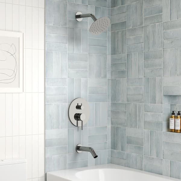 Round 6 in. Modern Minimalist Single Handle 2-Spray Tub and Shower Faucet 2.5 GPM in Chrome Valve Included