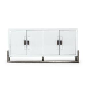 White Wood Top 15.75 in. Sideboard with 4 Cabinets
