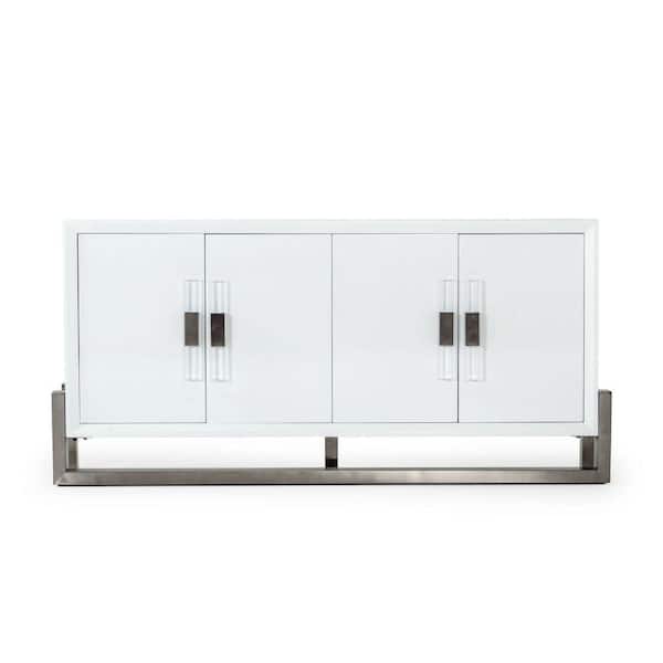 Benjara White Wood Top 15.75 in. Sideboard with 4 Cabinets