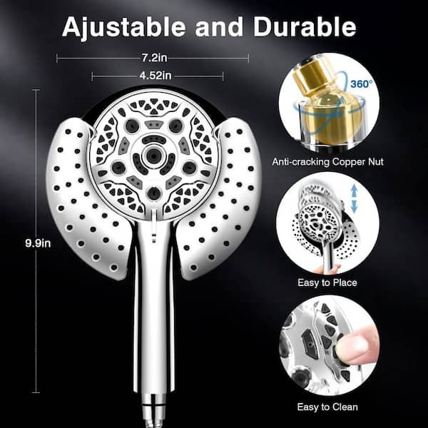 1-Piece 2-in-1 Shower Head with Hand Held Shower Head, Rain Shower Head and 59 in. Rotatable Hose in Silver