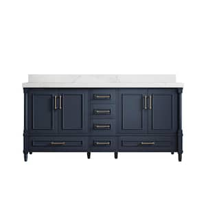 Hudson 72 in. W x 22 in. D x 36 in. H Double Sink Bath Vanity in Hale Blue with 2 in. Calacatta Nuvo Top