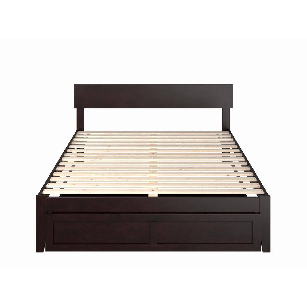 Espresso Queen Wood Platform Bed with Storage Drawer