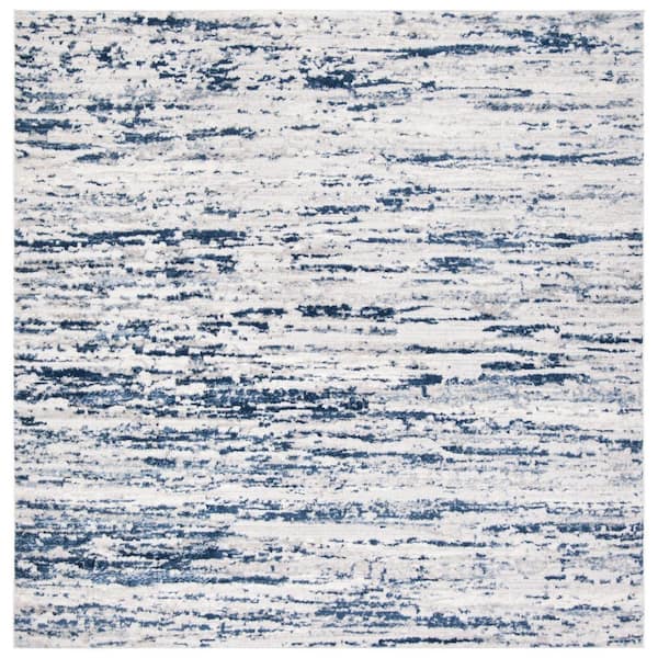 Amelia Gray/Navy 3 ft. x 3 ft. Abstract Striped Square Area Rug