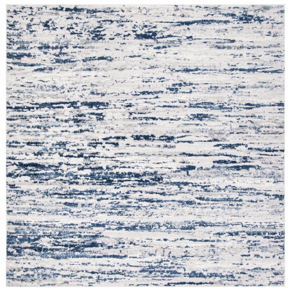 Amelia 6'7" Square Grey and Navy Abstract Area Rug