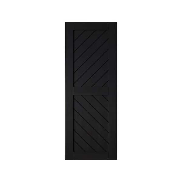 HOMACER XT3 30 in. x 80 in. C-Panel Solid Core Black Slanted Stripe Design Pine Wood Interior Sliding Barn Door Slab