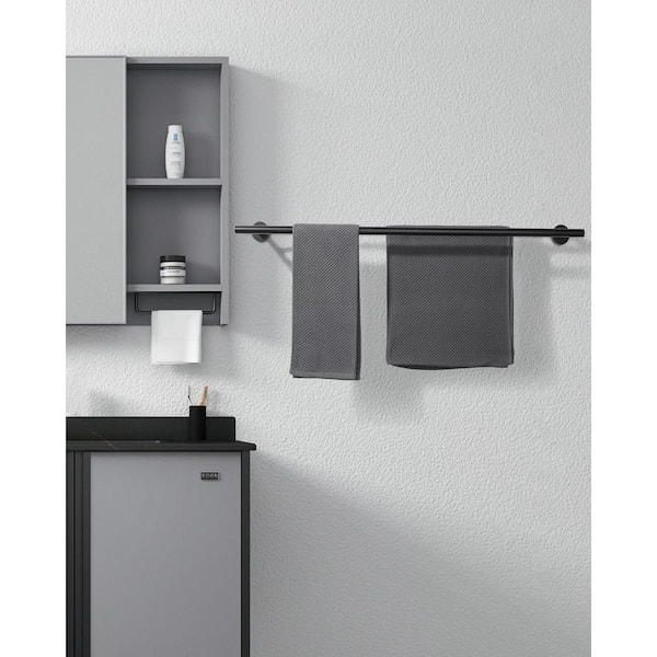 Thicken SUS 304 Stainless Steel Double Round Bar 32 in. Wall Mount Towel Bar Bath Hardware Accessory in Matte Black