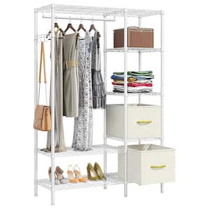 White Metal Garment Clothes Rack with Shelves 45 in. W x 70.9 in. H