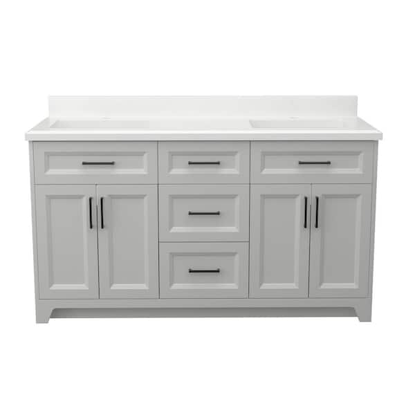 Xspracer 60 in. W x 21.5 in. D x 33.5 in. H Freestanding Double Sink Bath Vanity in Gray with White Quartz Stone top