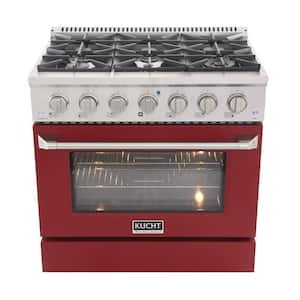36 in. 5.2 cu. ft. LP Ready Dual Fuel Range with Gas Stove and Electric Oven in Stainless Steel with Red Door