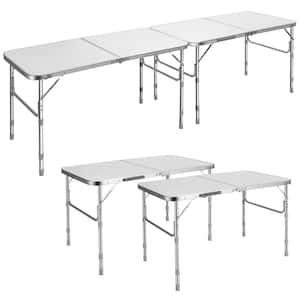 2-Piece Folding Tables Height Adjustable Aluminum Picnic Table with Carrying Handle
