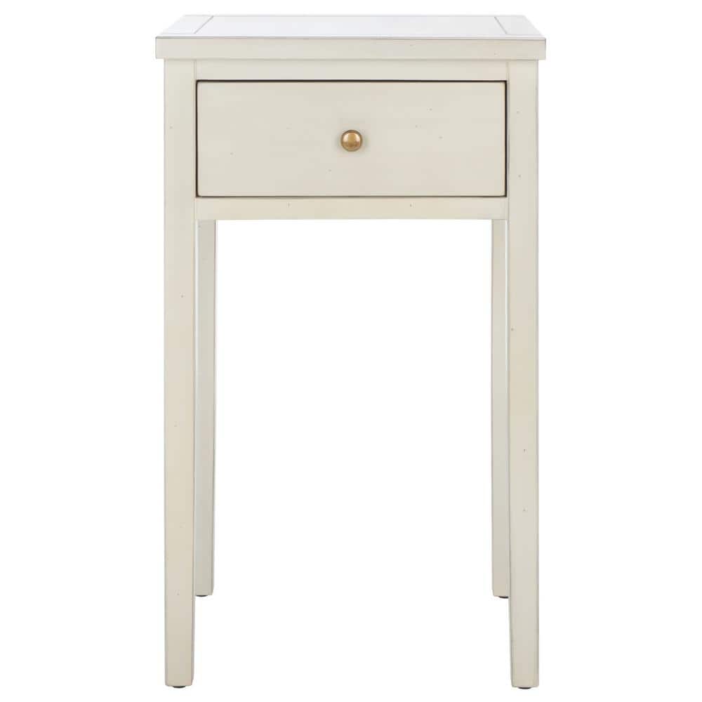 Beige Poplar Wood Nightstand with Storage Drawer