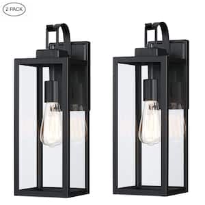 17.7 in. 1-Light Matte Black Outdoor Wall Lantern Sconce with Clear Glass (2-Pack)