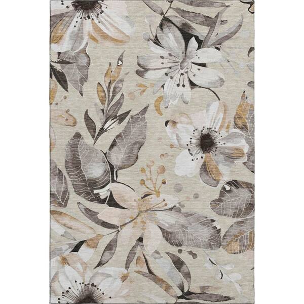 Mayfield Premium Machine Washable Abstract AMF2260 Beige 5 ft. x 7 ft. 6 in. Area Rug