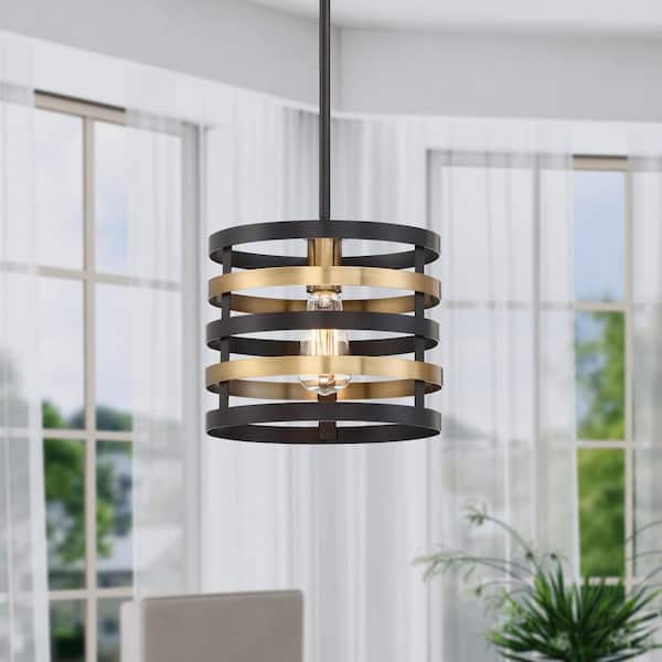 Mya 60-Watt 1-Light Antique Bronze Industrial Mini Pendant Light with Mixed Metal Shade and No Bulbs Included