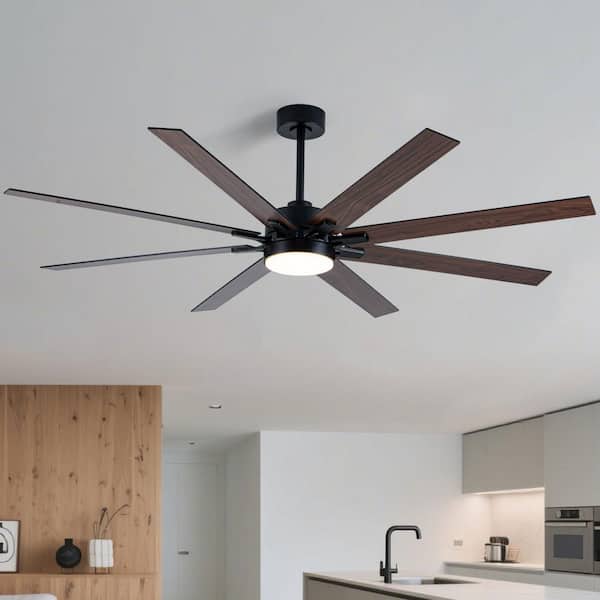 72 in. 8-Blade Black Low Profile Ceiling Fan with Integrated LED, Two-Toned Blades