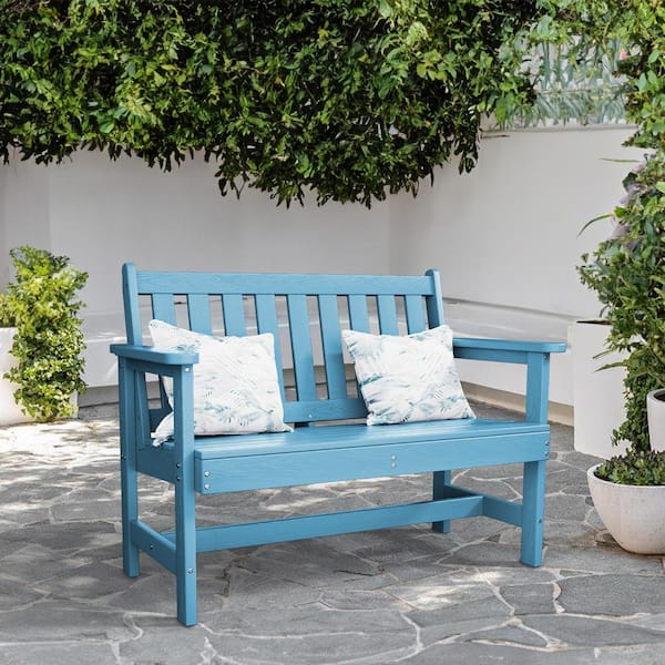 JEAREY Garden Bench All-Weather HDPE 2-Person Plastic Outdoor Bench in Light Blue