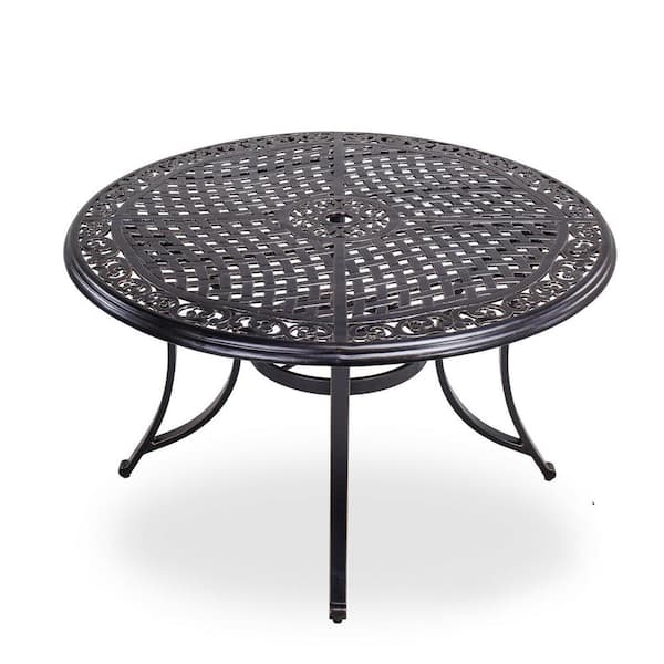 Top Patio Dining Table, Brown Patio Table With Umbrella Hole