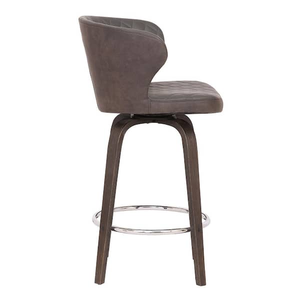 Mynette Mid-Century 26" Counter Height Bar Stool in Walnut Glazed Finish and Brown Faux Leather