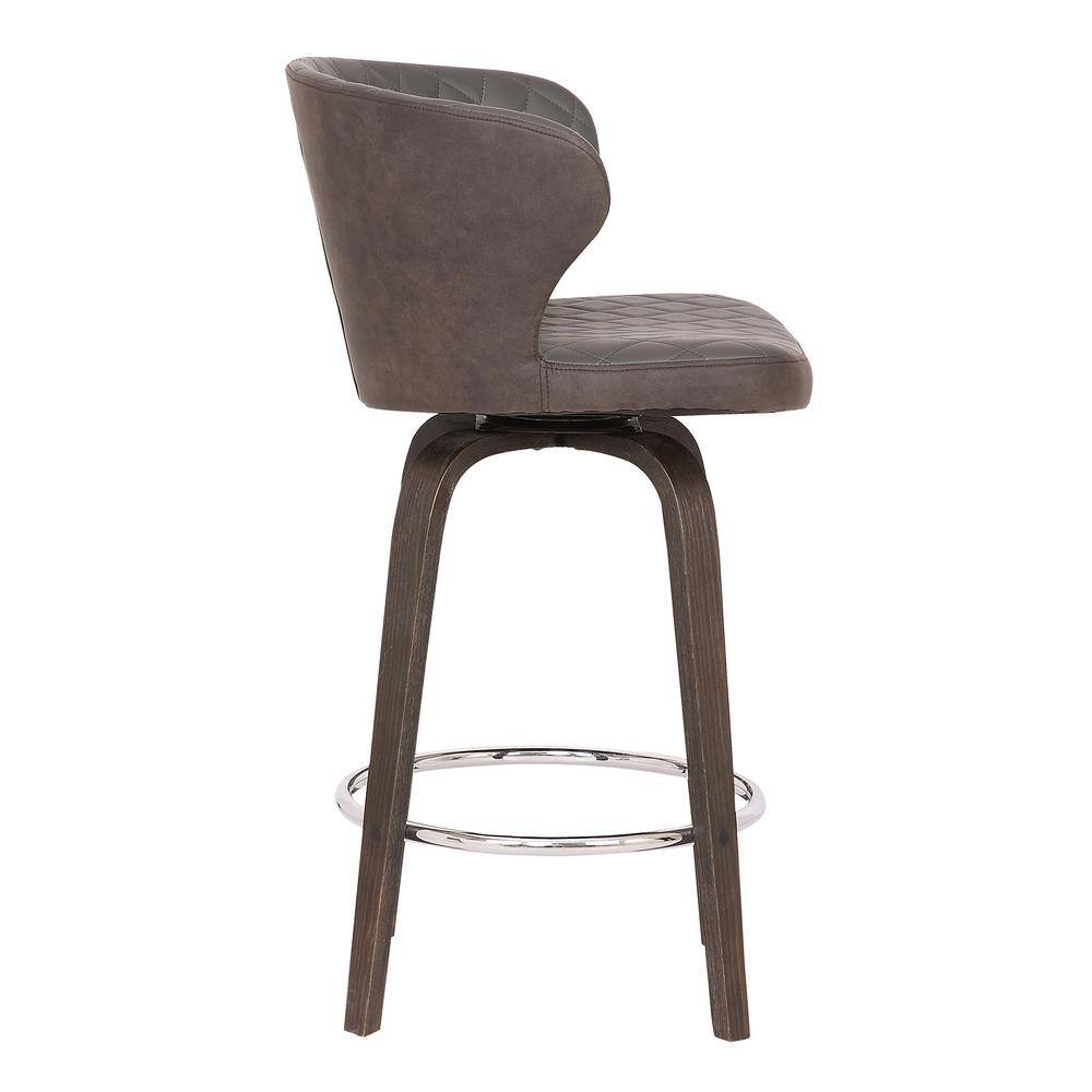 Mynette 30" Contemporary Brown Faux Leather & Wood Swivel Barstool