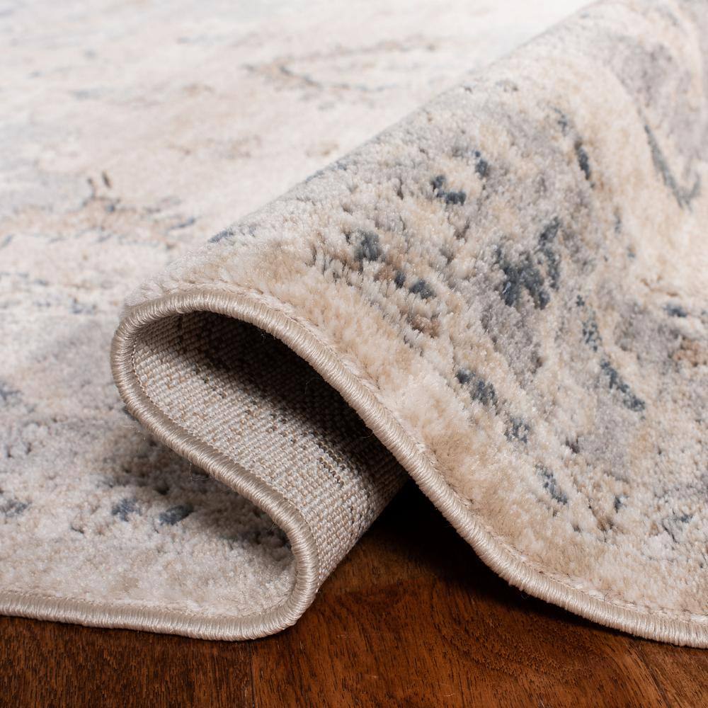Beige and Gray Floral Hand-knotted Area Rug, 5'1" x 7'6"