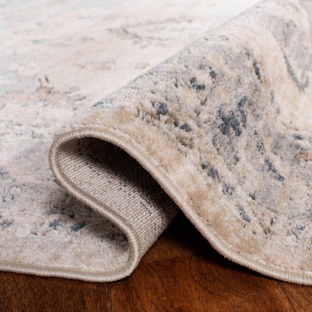 Beige and Gray Floral Medallion 9' x 12' Area Rug