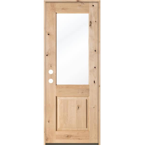Krosswood Doors 32 in. x 96 in. Rustic Half-Lite Clear Low-E IG Unfinished Wood Alder Right-Hand Inswing Exterior Prehung Front Door