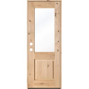 36 in. x 96 in. Rustic Half-Lite Clear Low-E IG Unfinished Wood Alder Right-Hand Inswing Exterior Prehung Front Door