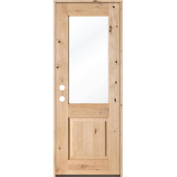 Rustic 32 in. x 96 in. Knotty Alder Right-Hand/Inswing Half-Lite Clear Glass Unfinished Wood Prehung Front Door