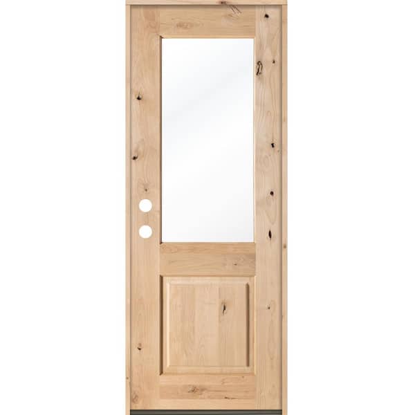 Rustic 36 in. x 96 in. Knotty Alder Right-Hand/Inswing Half-Lite Clear Glass Unfinished Wood Prehung Front Door