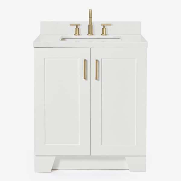 Taylor 30 in. W x 22 in. D x 36 in. H Single Sink Freestanding Bath Vanity in White with Carrara Quartz Top