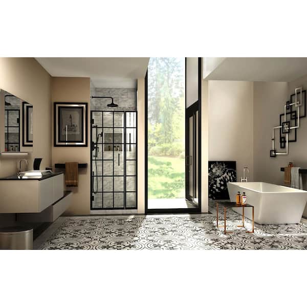Unidoor Toulon 34 in. to 34 1/2 in. W x 72 in. H Frameless Hinged Shower Door in Matte Black